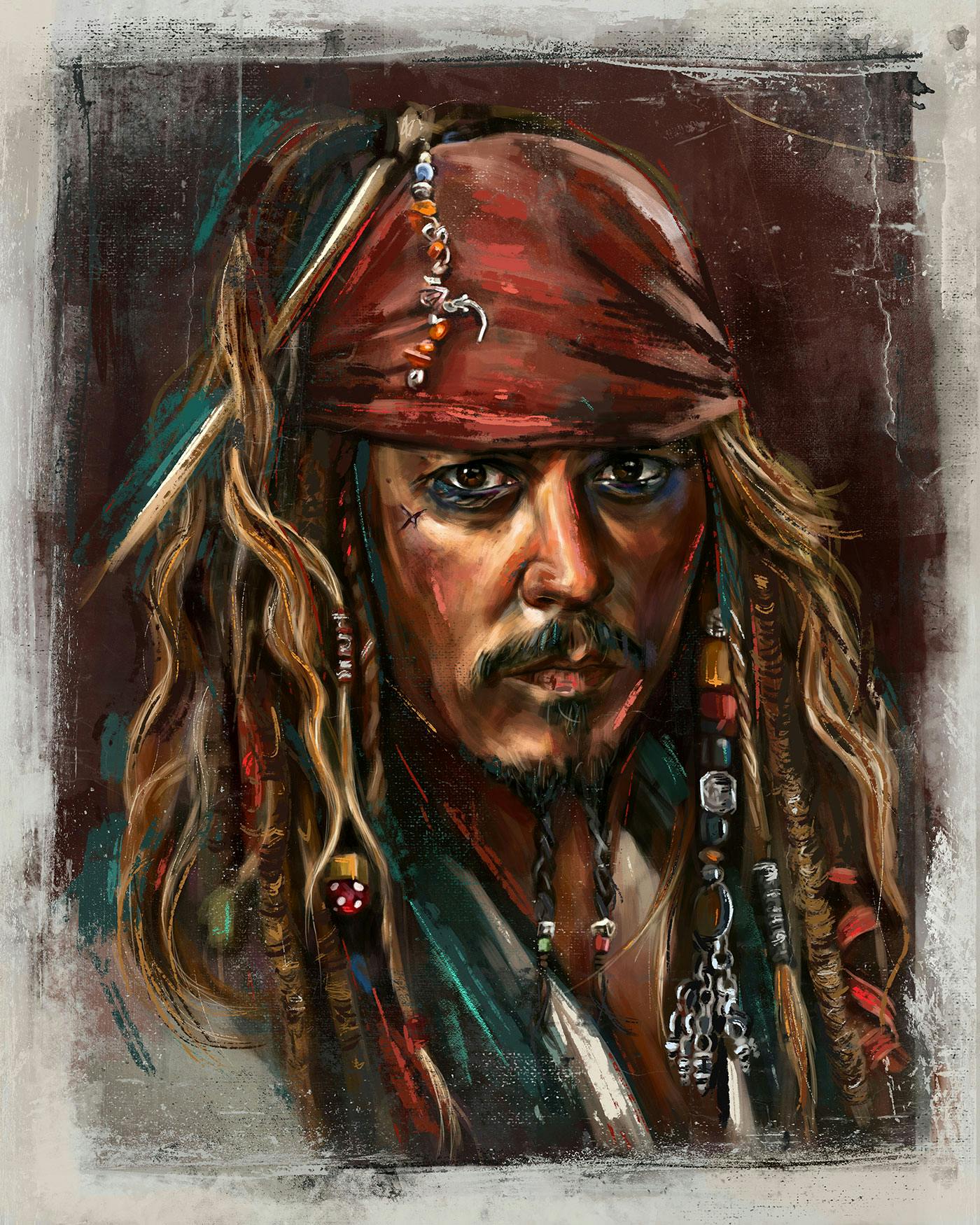 Original artwork of Captain Jack Sparrow from "Pirates of the Caribbean" created by Celebrity Fan Fest guest artist Robert Bruno
