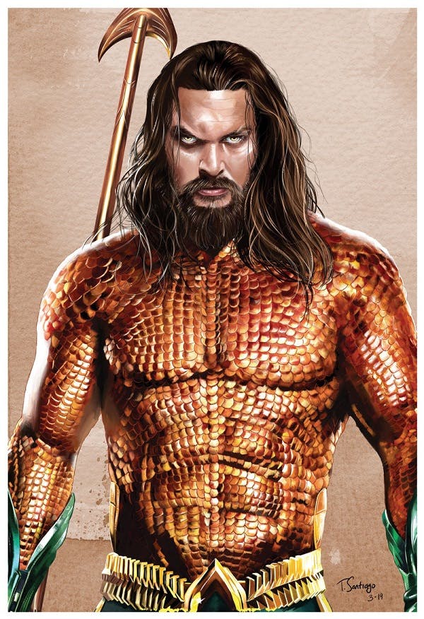 Celebrity Fan Fest guest artist Tony Santiago's illustration of Jason Momoa as "Aquaman"