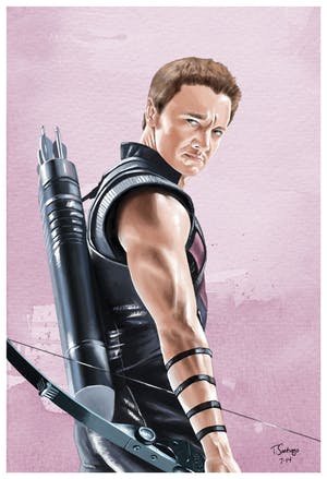 Celebrity Fan Fest guest artist Tony Santiago's illustration of Jeremy Renner as Hawkeye from "The Avengers"