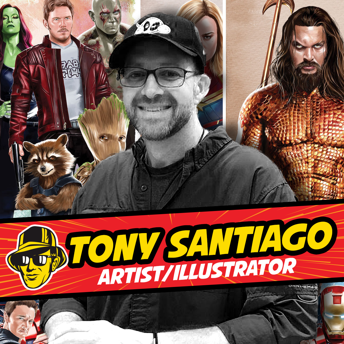 Celebrity Fan Fest special guest artist, Tony Santiago in front of his original artwork